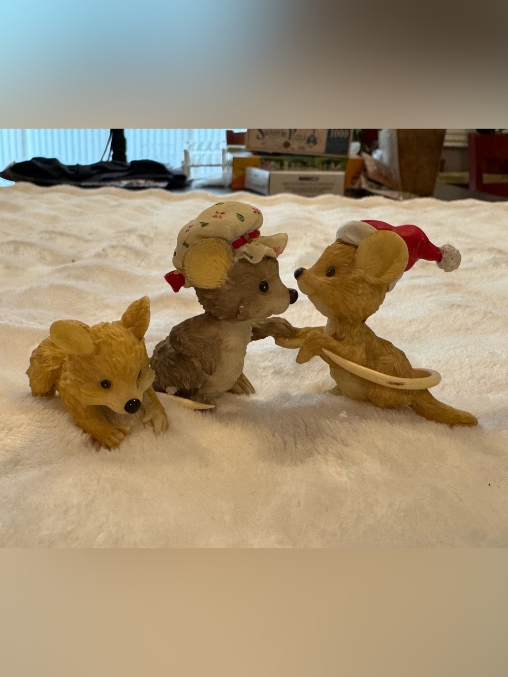 Vtg Christmas Very Merry Mice Mr & Mrs Mouse Santa Hat and bonus baby mouse